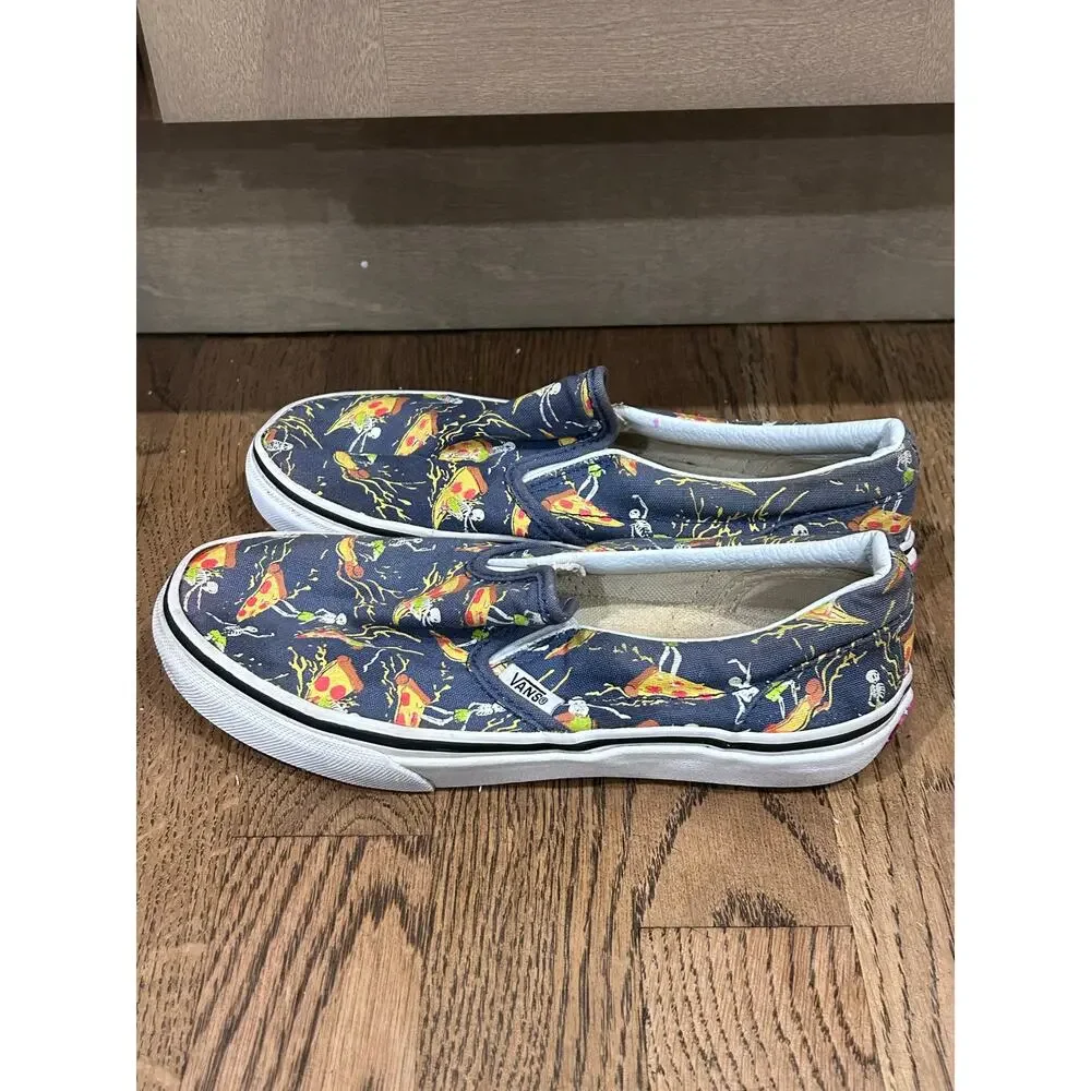 Vans Classic SlipOn Pizza Surf Vintage Indigo Skeleton Shoe Youth Sz 3 Halloween